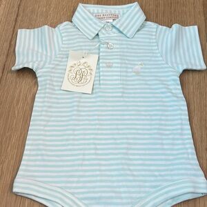The Beaufort Bonnet Company Light Blue Striped Onesie